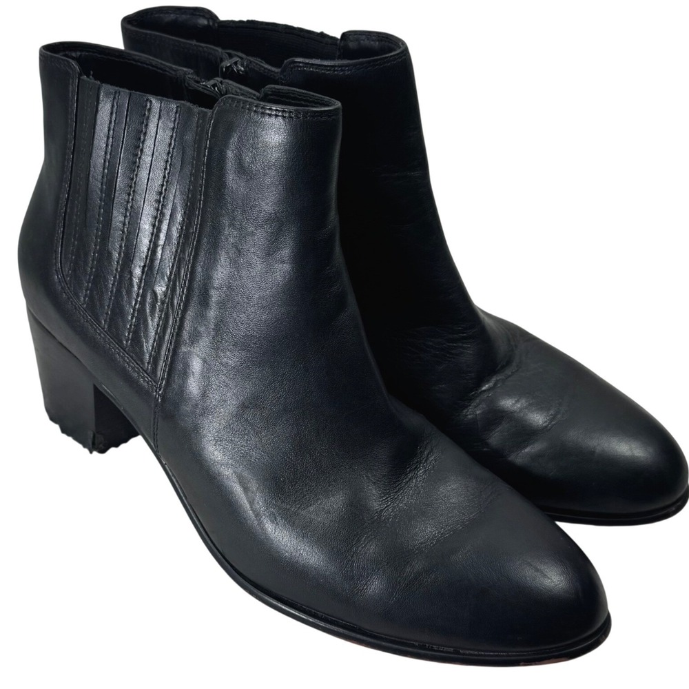 Clarks‎ Artisan Ankle Boots Women 9.5 Black Leather Block Heel Zip Booties
